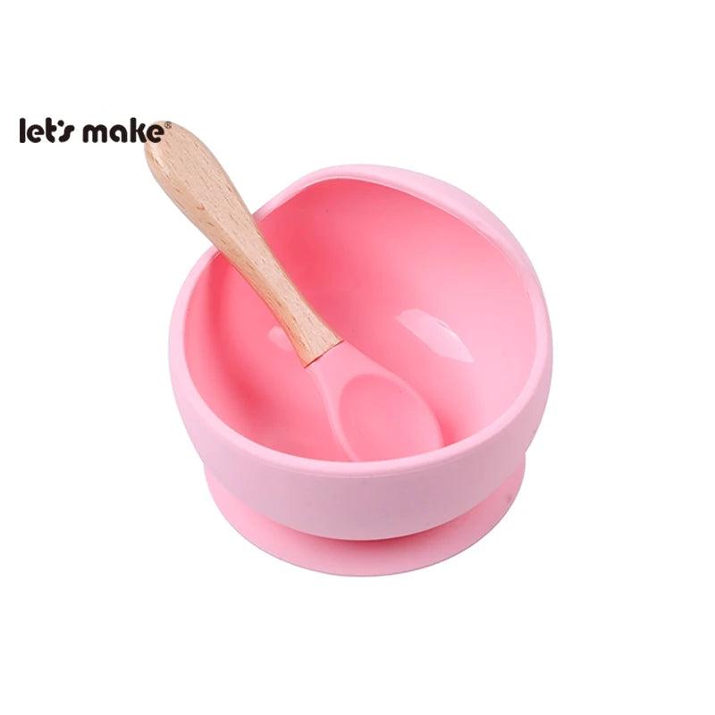Let'S Make 1Set Silicone Baby Feeding Set Waterproof Spoon Non-Slip Feedings Silicone Bowl Tableware Baby Products Baby Plate
