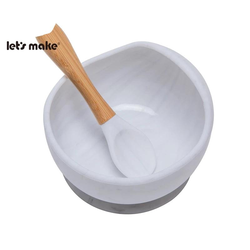 Let'S Make 1Set Silicone Baby Feeding Set Waterproof Spoon Non-Slip Feedings Silicone Bowl Tableware Baby Products Baby Plate
