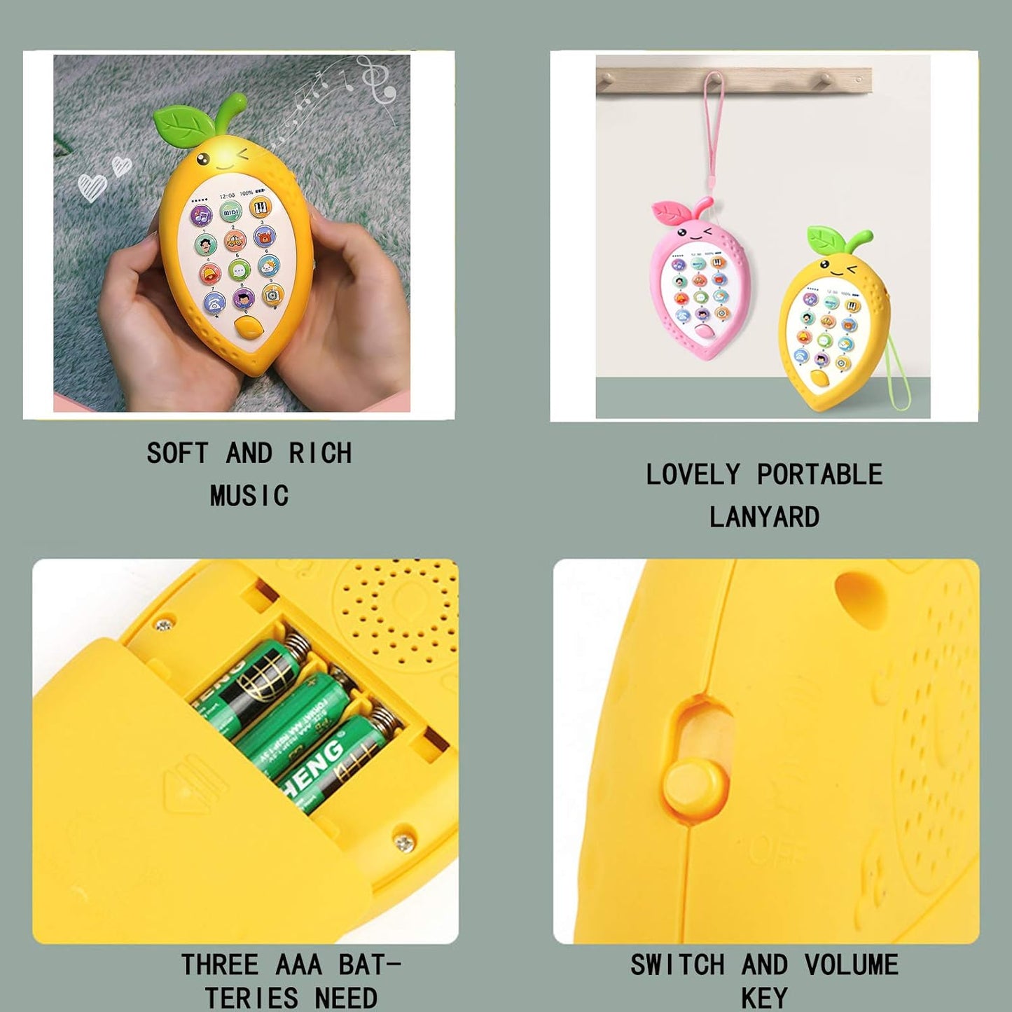 Musical Baby Cell Phone Toy for Baby Teething Game Fruit Baby Musical Toys for Early Learning Educational Baby Light up Toy Play Phones for Toddlers Toys Xmas Gifts for 2 3 Years Old Pink
