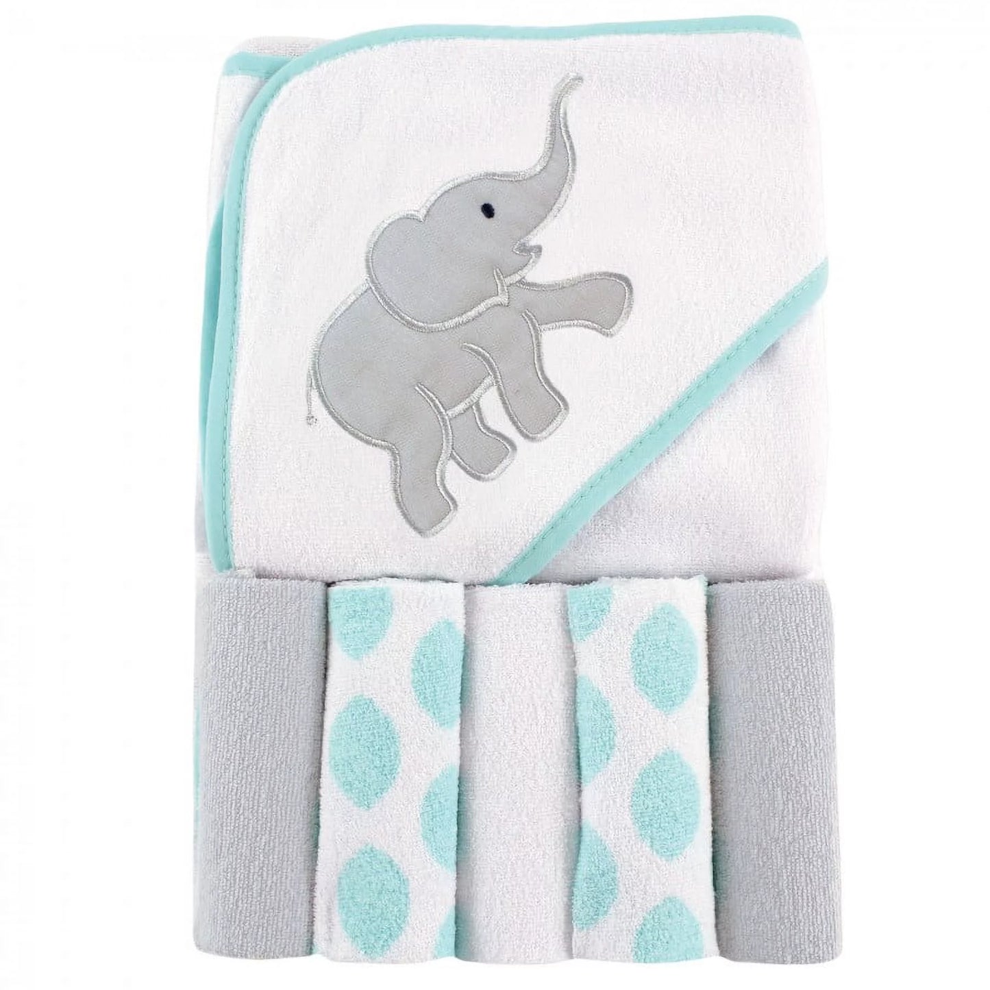 Baby Unisex Hooded Towel with Five Washcloths, Ikat Elephant, One Size