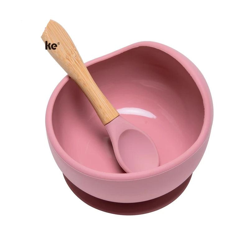 Let'S Make 1Set Silicone Baby Feeding Set Waterproof Spoon Non-Slip Feedings Silicone Bowl Tableware Baby Products Baby Plate