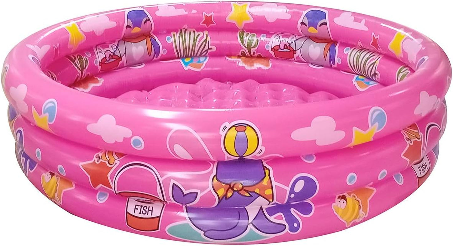 3 Rings Kiddie Pool, 48”X12”, Kids Swimming Pool, Inflatable Baby Ball Pit Pool, Small Infant Pool (Pink)