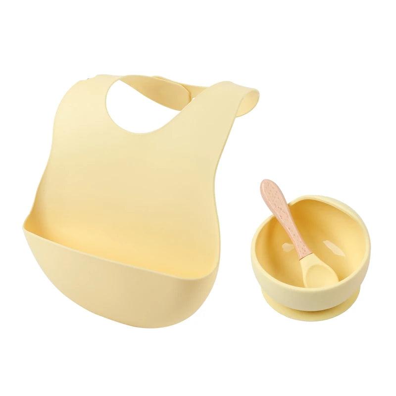 Let'S Make 1Set Silicone Baby Feeding Set Waterproof Spoon Non-Slip Feedings Silicone Bowl Tableware Baby Products Baby Plate