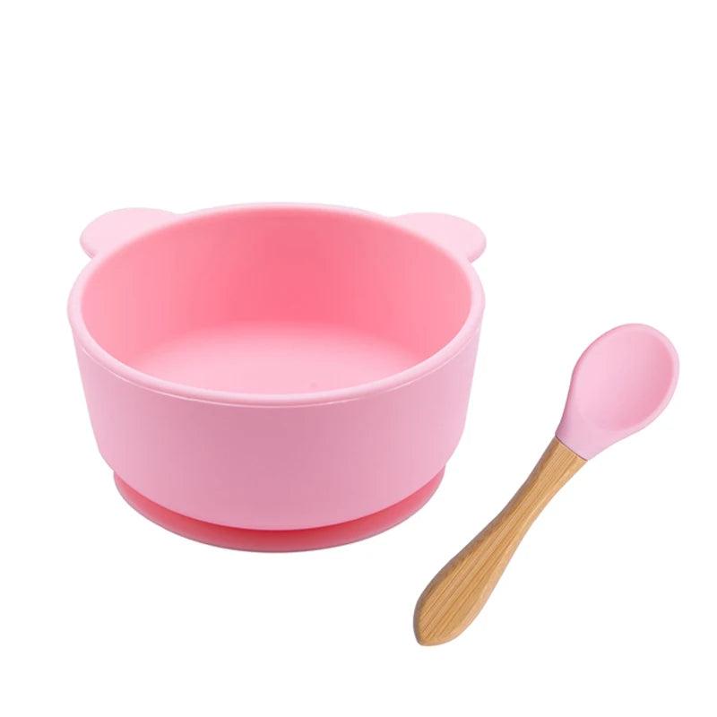 Let'S Make 1Set Silicone Baby Feeding Set Waterproof Spoon Non-Slip Feedings Silicone Bowl Tableware Baby Products Baby Plate