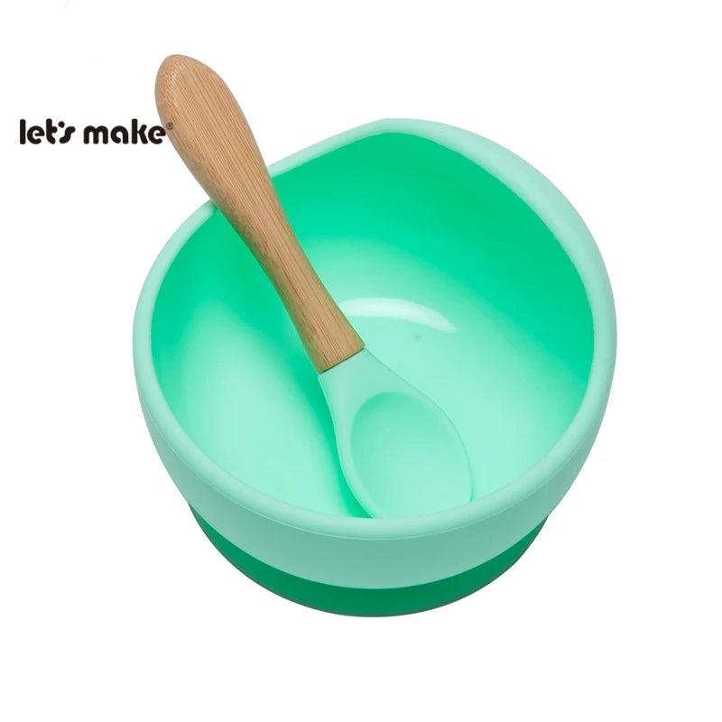 Let'S Make 1Set Silicone Baby Feeding Set Waterproof Spoon Non-Slip Feedings Silicone Bowl Tableware Baby Products Baby Plate