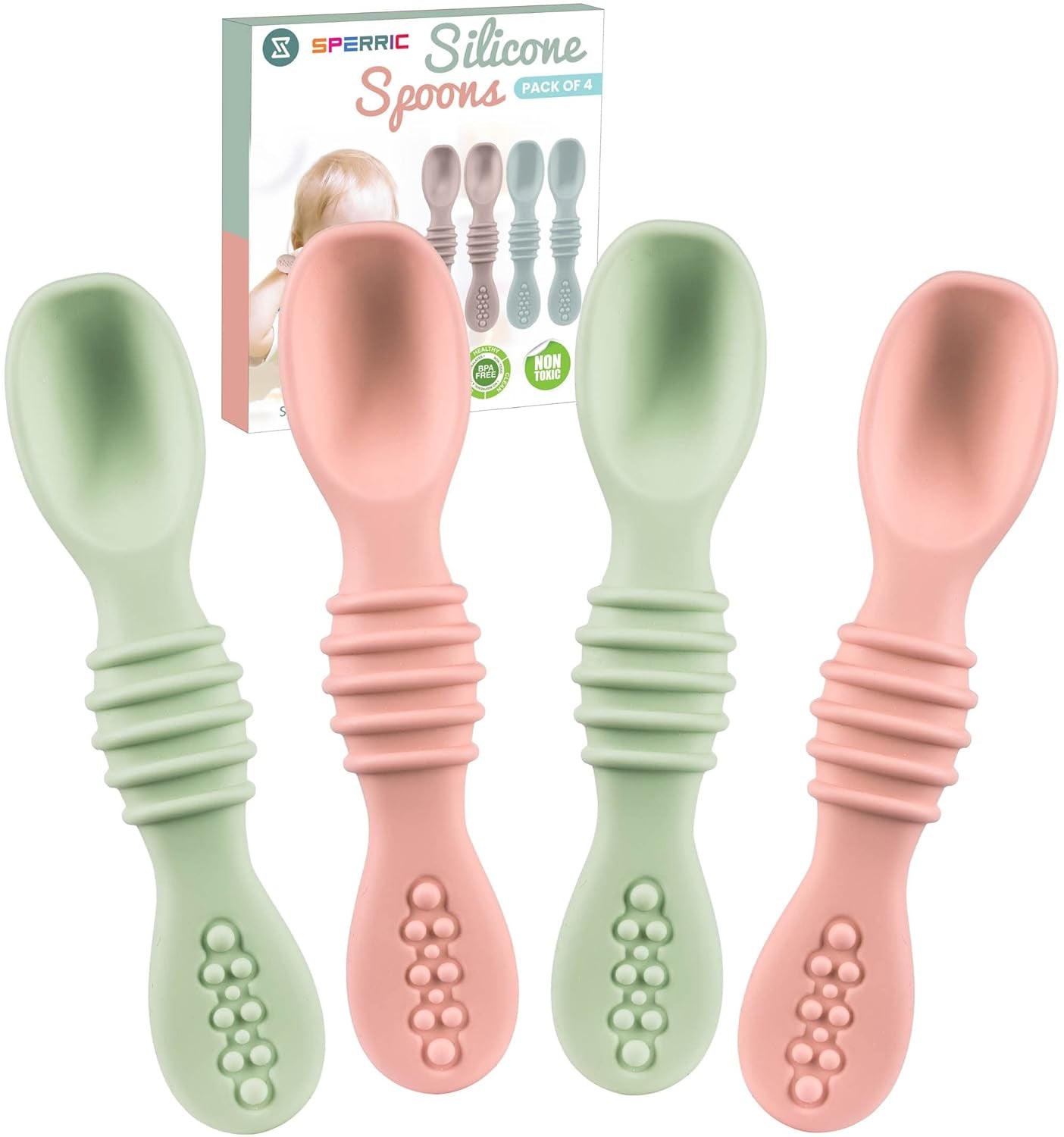 Silicone Baby Spoon, Baby Led Weaning, First Stage Baby Spoons, Baby Feeding Spoon Set Gum Friendly BPA Lead Phthalate & Plastic Free, Baby Self Feeding Utensils for Infant & Toddler, Great Gift Set