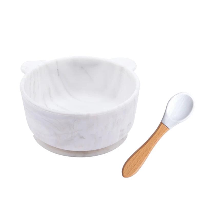 Let'S Make 1Set Silicone Baby Feeding Set Waterproof Spoon Non-Slip Feedings Silicone Bowl Tableware Baby Products Baby Plate