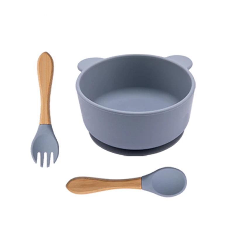 Let'S Make 1Set Silicone Baby Feeding Set Waterproof Spoon Non-Slip Feedings Silicone Bowl Tableware Baby Products Baby Plate