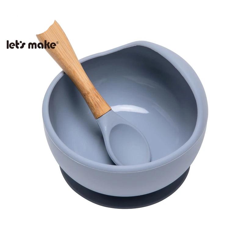 Let'S Make 1Set Silicone Baby Feeding Set Waterproof Spoon Non-Slip Feedings Silicone Bowl Tableware Baby Products Baby Plate