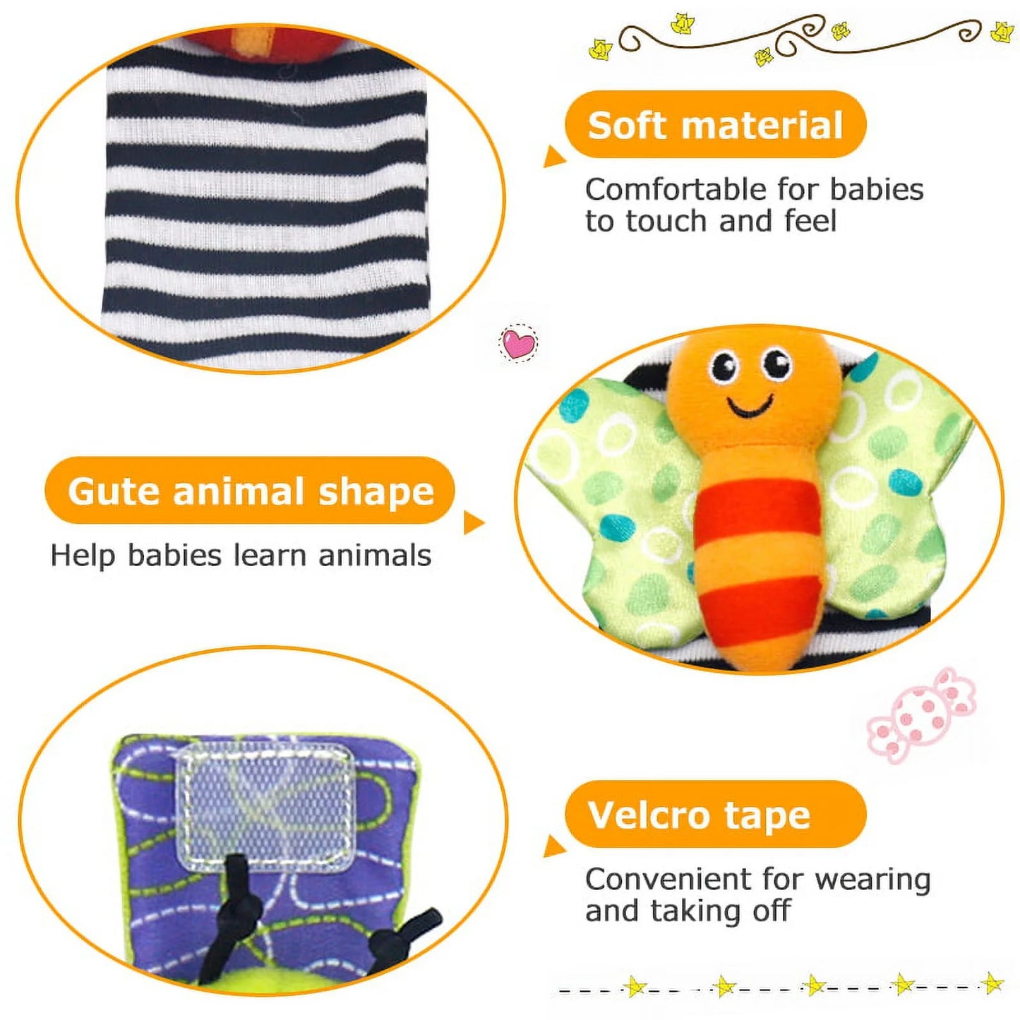 Foot Finder Socks & Wrist Rattles - Newborn Toys for Baby Boy or Girl - Brain Development Infant Toys - Hand and Foot Rattles Suitable for 0-3, 3-6, 6-12 Months Babies