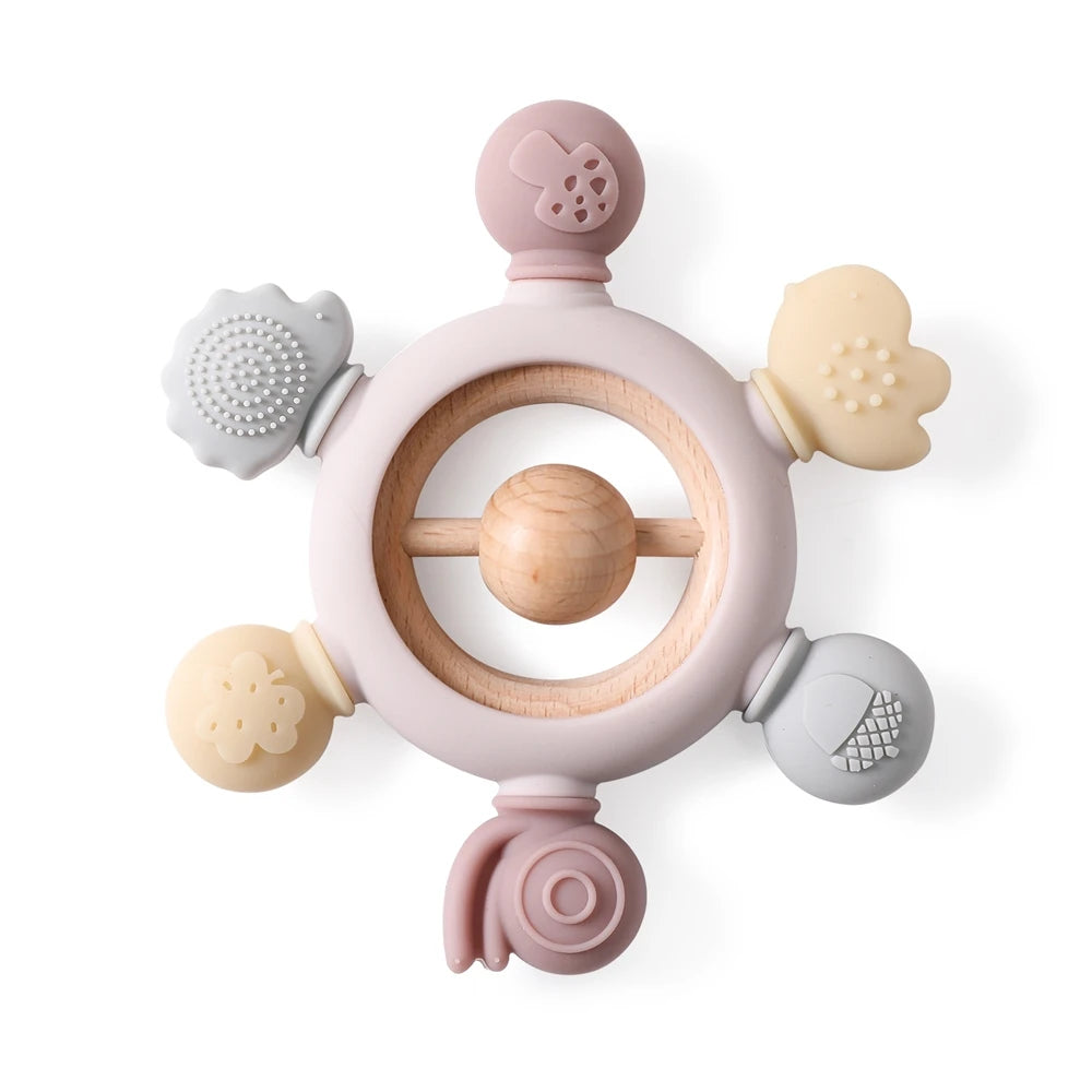 Rattles for Baby Silicone Maracas Toys Cartoon Bear Sand Hammer Baby Toys 0-12 Months Rattle Silicone Teether Toys for Baby Gift