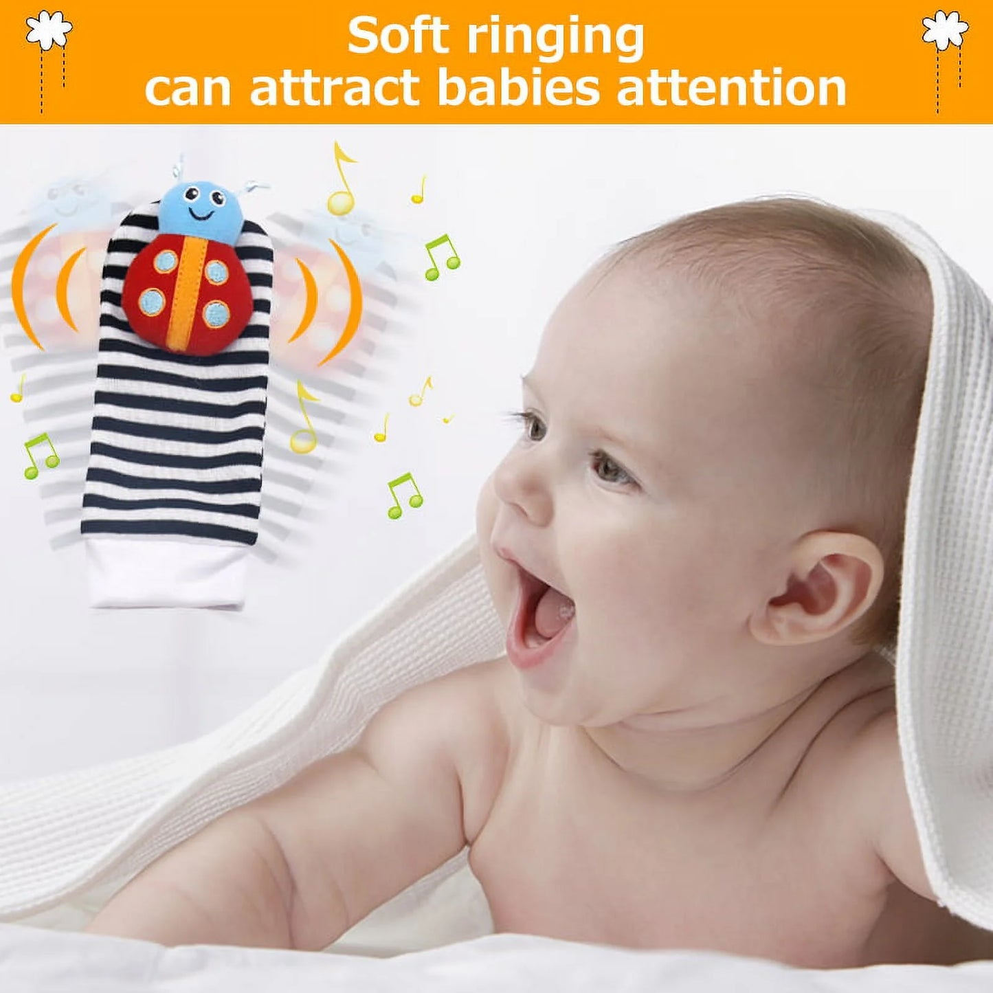 Foot Finder Socks & Wrist Rattles - Newborn Toys for Baby Boy or Girl - Brain Development Infant Toys - Hand and Foot Rattles Suitable for 0-3, 3-6, 6-12 Months Babies
