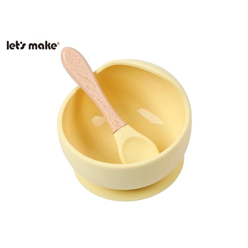 Let'S Make 1Set Silicone Baby Feeding Set Waterproof Spoon Non-Slip Feedings Silicone Bowl Tableware Baby Products Baby Plate