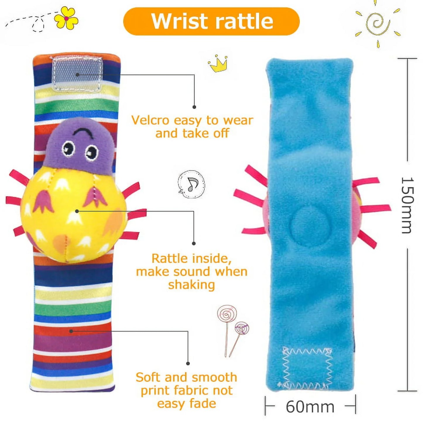 Foot Finder Socks & Wrist Rattles - Newborn Toys for Baby Boy or Girl - Brain Development Infant Toys - Hand and Foot Rattles Suitable for 0-3, 3-6, 6-12 Months Babies