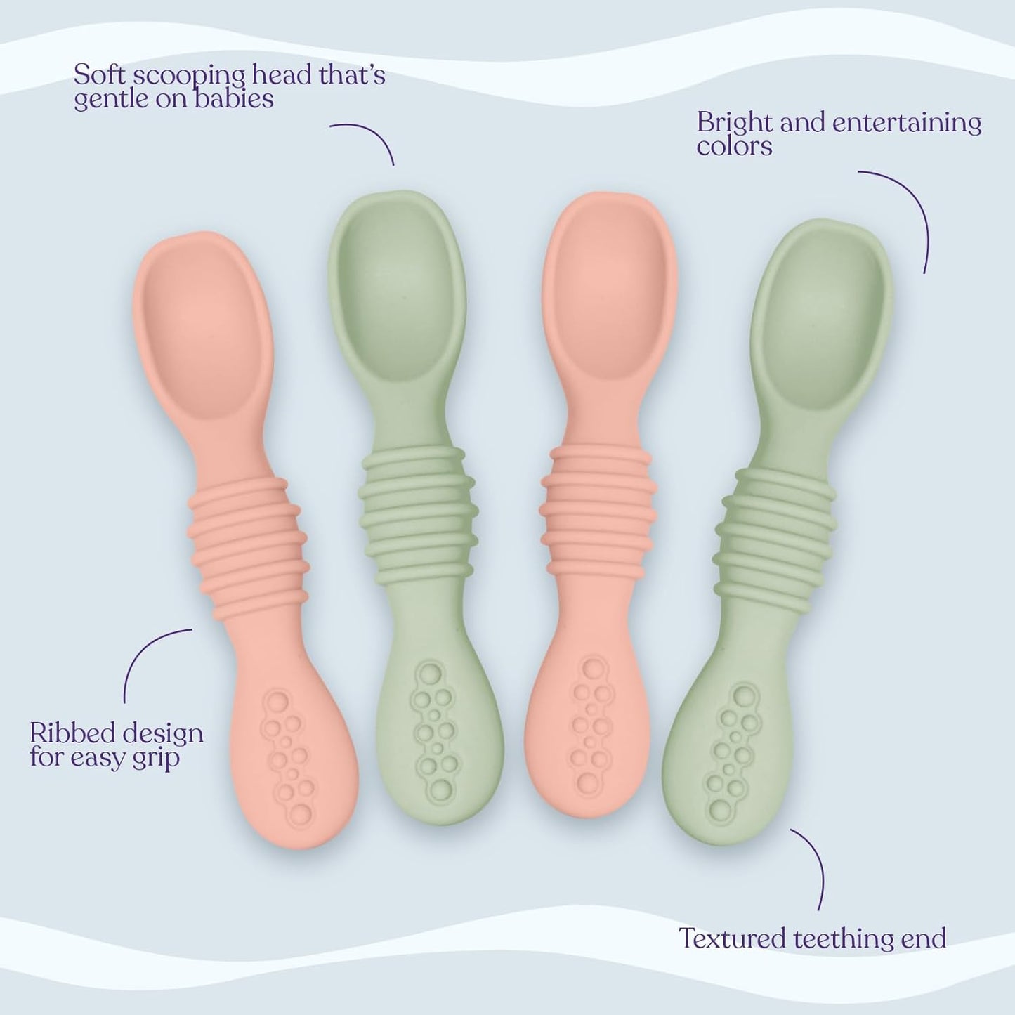 Silicone Baby Spoon, Baby Led Weaning, First Stage Baby Spoons, Baby Feeding Spoon Set Gum Friendly BPA Lead Phthalate & Plastic Free, Baby Self Feeding Utensils for Infant & Toddler, Great Gift Set