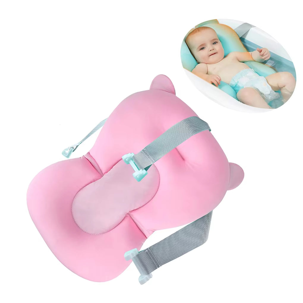 Baby Bathing Seat Non-Slip Nursing Security Bathtub Support Mat Netting Travel Comfort Toddler Cushion Pad with Straps