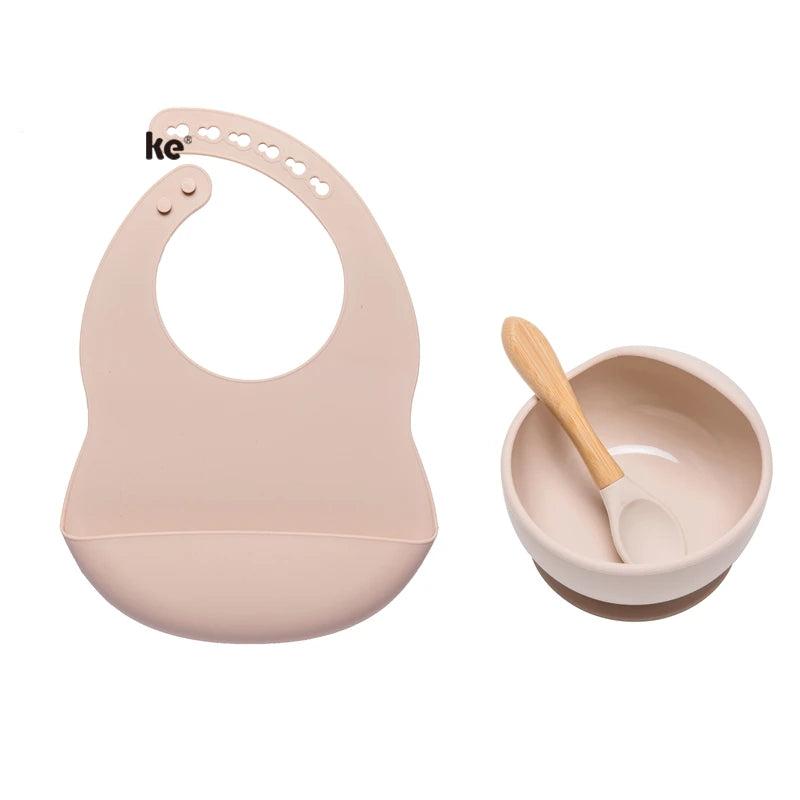 Let'S Make 1Set Silicone Baby Feeding Set Waterproof Spoon Non-Slip Feedings Silicone Bowl Tableware Baby Products Baby Plate
