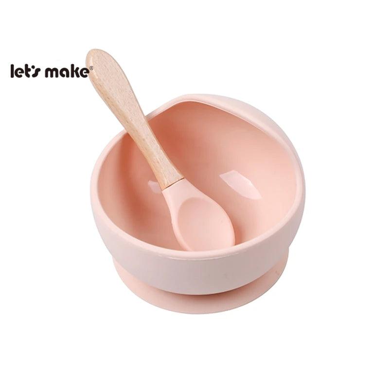 Let'S Make 1Set Silicone Baby Feeding Set Waterproof Spoon Non-Slip Feedings Silicone Bowl Tableware Baby Products Baby Plate