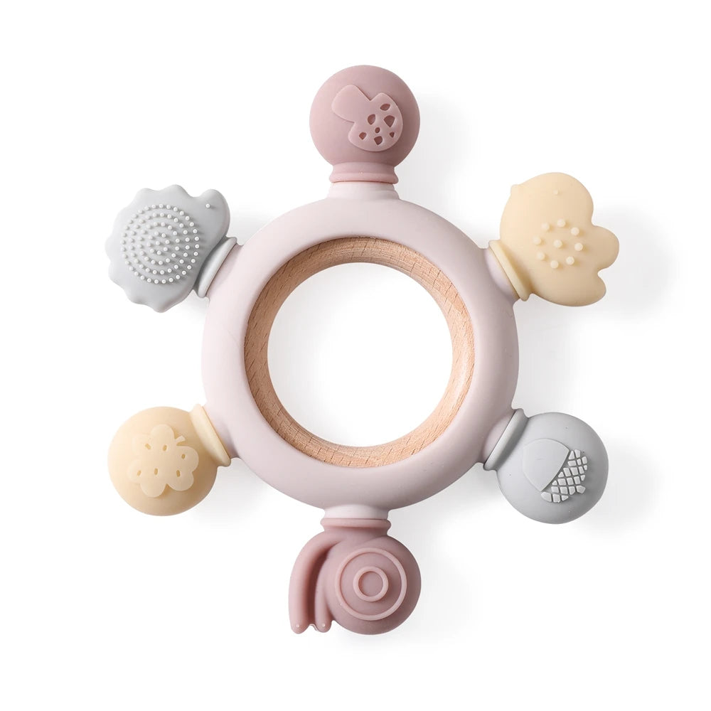 Rattles for Baby Silicone Maracas Toys Cartoon Bear Sand Hammer Baby Toys 0-12 Months Rattle Silicone Teether Toys for Baby Gift