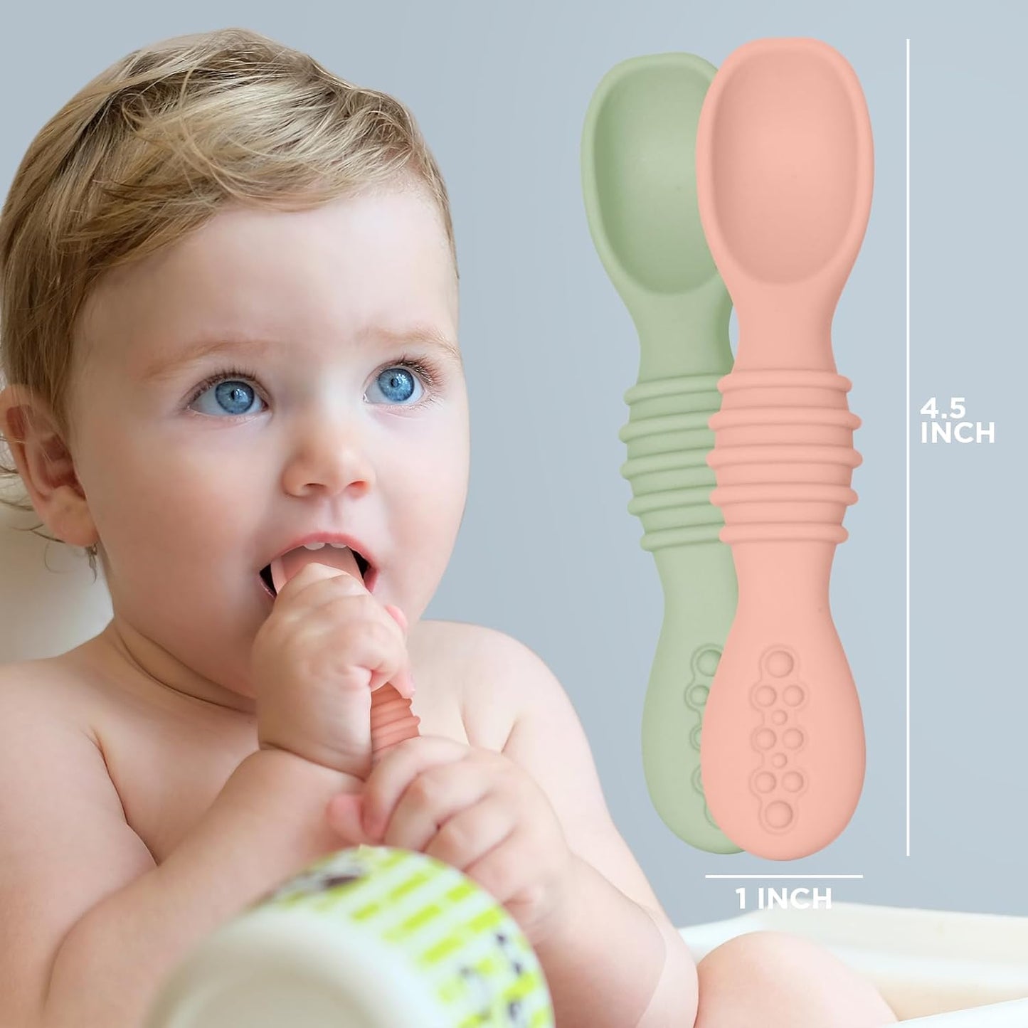 Silicone Baby Spoon, Baby Led Weaning, First Stage Baby Spoons, Baby Feeding Spoon Set Gum Friendly BPA Lead Phthalate & Plastic Free, Baby Self Feeding Utensils for Infant & Toddler, Great Gift Set