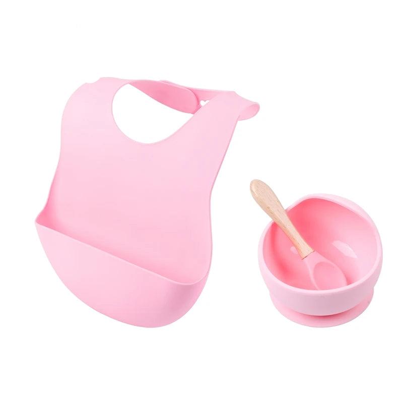 Let'S Make 1Set Silicone Baby Feeding Set Waterproof Spoon Non-Slip Feedings Silicone Bowl Tableware Baby Products Baby Plate
