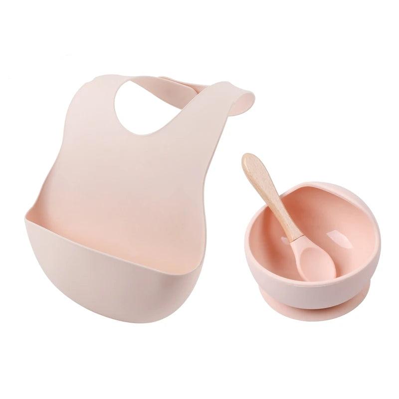Let'S Make 1Set Silicone Baby Feeding Set Waterproof Spoon Non-Slip Feedings Silicone Bowl Tableware Baby Products Baby Plate
