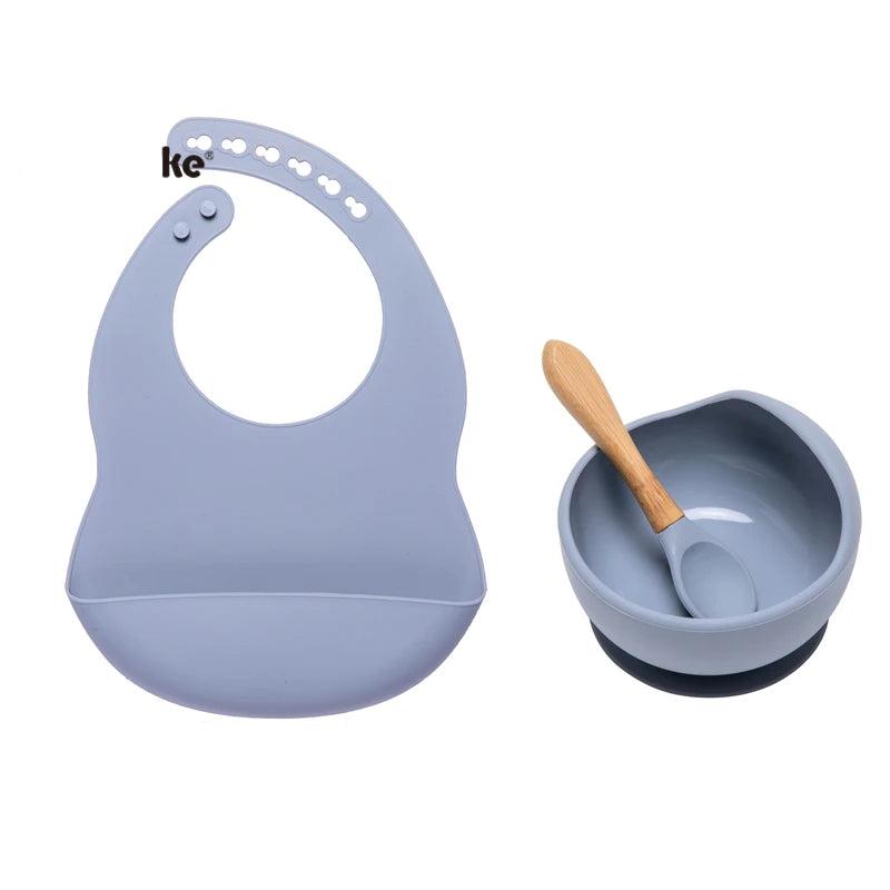 Let'S Make 1Set Silicone Baby Feeding Set Waterproof Spoon Non-Slip Feedings Silicone Bowl Tableware Baby Products Baby Plate