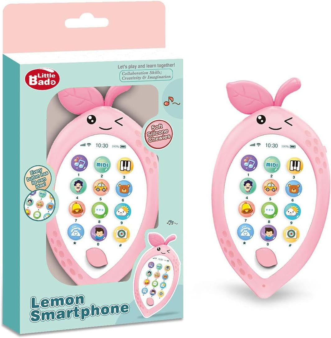 Musical Baby Cell Phone Toy for Baby Teething Game Fruit Baby Musical Toys for Early Learning Educational Baby Light up Toy Play Phones for Toddlers Toys Xmas Gifts for 2 3 Years Old Pink