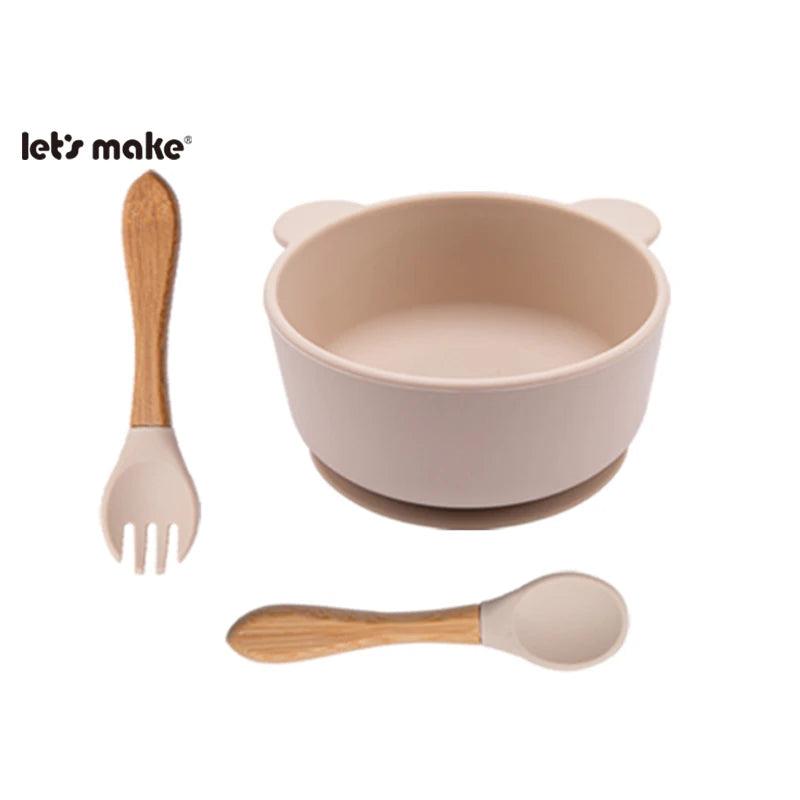 Let'S Make 1Set Silicone Baby Feeding Set Waterproof Spoon Non-Slip Feedings Silicone Bowl Tableware Baby Products Baby Plate