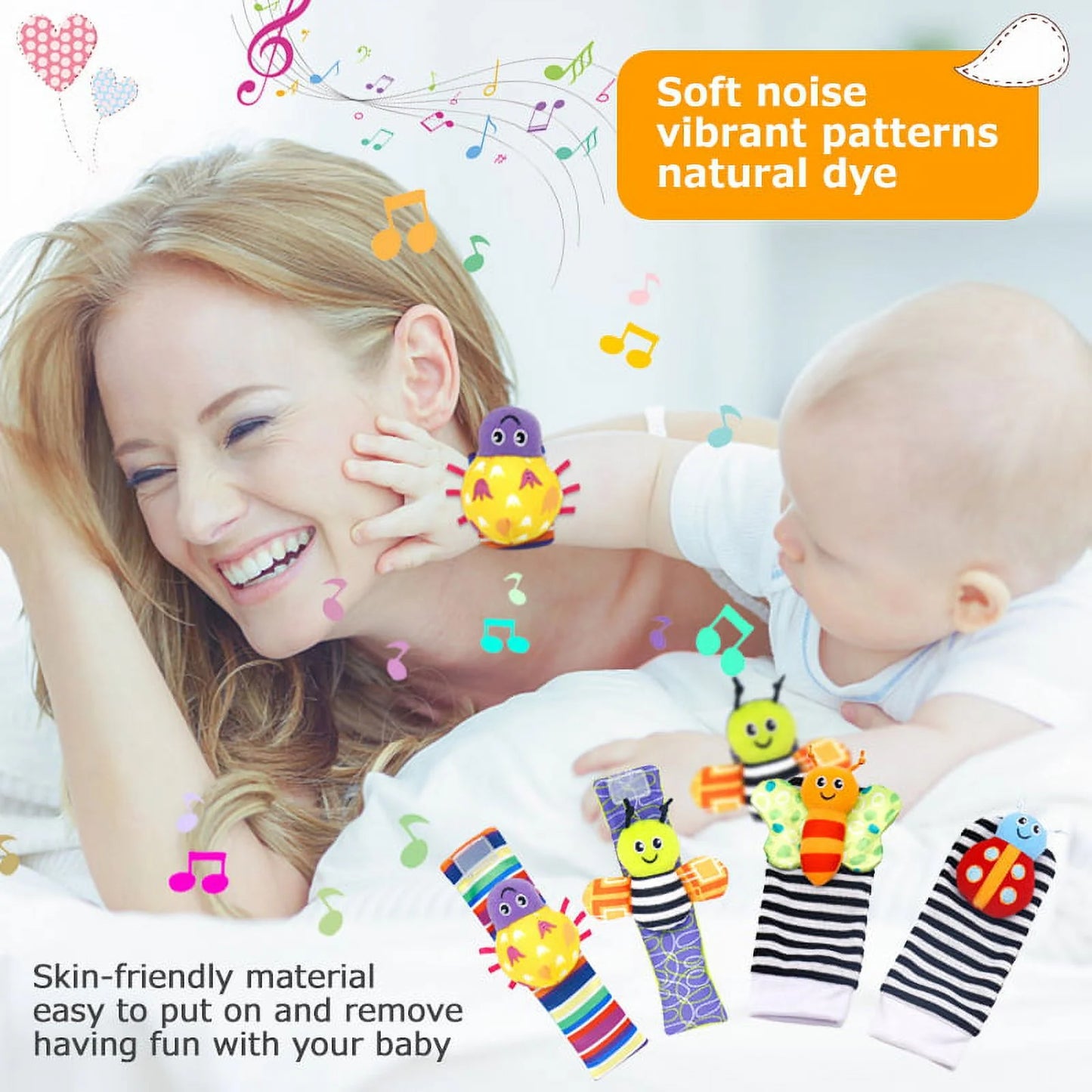 Foot Finder Socks & Wrist Rattles - Newborn Toys for Baby Boy or Girl - Brain Development Infant Toys - Hand and Foot Rattles Suitable for 0-3, 3-6, 6-12 Months Babies