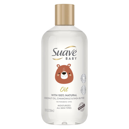 Baby Moisturizing Baby Oil with Coconut Oil, Chamomile & Shea Butter, 100% Natural, 12 Oz